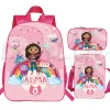 Backpacks Gabby's Dollhouse Backpacks étudiants 3 Pices Set Pink School Sacs Girls Cartoon Bookbag Gabbys Dollhouse House Sac Crayon