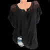 Frauenblusen Mode elegante Frauen bestickte Tops gegen Nacken Kurzer Fledermausschläuche losen Solid Color Lace Patchwork Hemden Freizeitkleidung