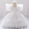 Mädchenkleider 2024 Pink Baby Luxus Kleider Party Kleidung süßes Kinder Prom Kleid für Hochzeit oder Geburtstag geschwollener Blumenball Geborener Kleidung
