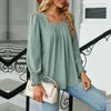 Women's Blouses Women T-shirt Spring Autumn Elegant Square Neck Tops Solid Color Jacquard Collar Blouse Puff Long Sleeve Pullover