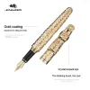 펜 Jinhao Golden Leopard Fountain Pen Metal Cheetah Luxury Elegant F Nib Fountain Pens 글쓰기 사무용 학교 공부 문구