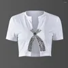 Women's T Shirts Spice Girl England Cute Casual T-shirt Summer Classic Color Short Sleeve O-neck Rhinestone Bow Top