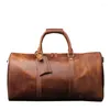 Sacs bouffes sacs de voyage en cuir authentique pour hommes craquage craquage skin une épaule oblique chevalet grande capacité portable fitness