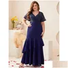 Abiti taglie forti estate 4xl5xl blu royal blu manica corta v collo dr elegante festa di lusso maxi coda di pesce dres 2023 c7xq drop drive dhzi0