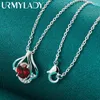 Hängen Urmylady 925 Sterling Silver Water Drop Red Zircon 16-30 Inch Pendant Necklace For Women Wedding Party Fashion Jewelry