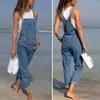 Damesbroeken Denim overalls met zakken verontruste stijlvolle plus size jumpsuit verstelbare riemen zijde