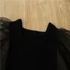 Zestawy odzieży 1-6 years Toddler Girls Letni strój czarny krótki sleep Square Szyjka Square Spirt Line Spódnica A