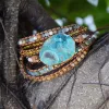 Bracelets Océano Pulsera de piedra azul Boho 5x Pulsera de amistad de cuero Bohemia Joyería Bohemio Pulsera