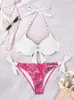 Menas de banho feminina verão sexy maiô de biquíni praia feminina usa biquíni brasileiro bikinis halter maiô de maiô verde rosa