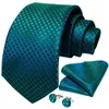 TEAL BLUE PLAID TIES FÖR MÄN Självtie Bow Tie Set Pocket Square Cufflinks Tie Clips Brosch Pin Wedding Party Bowknot Neck Tie 240412