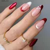 False Nails French Almond Edge Fake Nails Christmas Tree Press on Nail Tips Nude Color Santas Hat Xmas Pattern False Nail Patch for Girls Y240419 Y240419