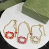 3 Colors Luxury Rhinestone Women Chain Diamond Charm Bracelets with Box Lady Letter Bracelet