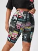 Finjani Womens Plus Size Shorts Allover Cartoon Print Sports Hig