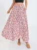 Jupes wsevypo boho swing imprimé floral long pour les femmes du printemps dames hautes taille élastique tient A-line jupe évasée