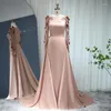 Party Dresses 2024 Champagne Muslim aftonklänning med avtagbar miniskirt lyx Dubai Ladies Fuchsia Wedding Formal Formal
