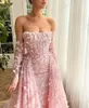Платья для вечеринок изысканный розовый вечерний кружев 2024 выпускные платья с плеча без рукава без бретелек с блестками свадебные платье гостевого платья цветы