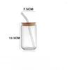 Tubllers Wysoka wartość zimny napój szklany kubek słomkowy zestaw z bambusem i drewnianą pokrywką 12 uncji woda coli