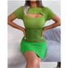 Basic Casual Dresses Fashion Women Hollow Out Gradient Short Sleeve Knitted New Bodycon Dress Drop Delivery Apparel Womens Clothing Dhvsb