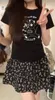 女性用Tシャツヴィンテージ漫画ベアかわいいグラフィック韓国ファッションブラックTシャツ甘い女の子アニメY2Kトップサマーショートスリーブティールーズ