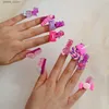 Falso unhas adorável pirulito urso diy dicas de unhas falsas y2k unhas falsas unhas longas de caixão de balé pregos artificiais para meninas mulheres 24pcs y240419