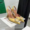 Amina Muaddi Sandals Top Luxury Designer Dress Shoes Bowknot Crystal Diamond Decoration Transparent PVC Wine Cup Heels