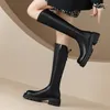 Boots MoonMeek 2024 Genuine Leather Knee High Zipper Thick Heels Women Ladies Winter Autumn