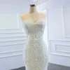 Pieces New Arrivals Pearls Lace Mermaid Wedding Dress with Detachable Chapel Train Vestido De Noiva Sereia 2 Em 1