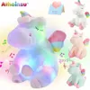 Athoinsu Rainbow Unicorn doldurulmuş oyuncaklar Hayvan Yumuşak Müzik Peluş Bebeği Renkli Hediye Kızlar için Doğum Günü Led Dekorasyonu 240407