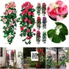 Fleurs décoratives Fleur artificielle rotin suspendu ornement de mur de rose avec feuilles vertes fausse plante ivy guirlande pour le mariage du jardin