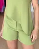 Férias femininas férias casuais duas peças definem elegantes moda quadrada pescoço espaguete com cinta assimétrica Cami Cami e shorts lisos