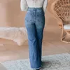 Kadınlar Kot Hole Denim Tek Göğüslü Düz Pantolon Yüksek Yüksek Kalçalar Yırtılmış