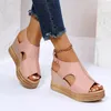 Summer Plus Size Wedge High Heels Sandal 2024 Peep Toe Platfrom Sandals Woman Buckle Strap Non Slip Beach Sandles Mujer 240409