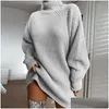 Grundläggande avslappnade klänningar Autumn Solid Long Sleeve Elegant Mini Sweater Dress Plus Size Winterkläder Kvinnor Turtleneck överdimensionerade Knitte DHFL6