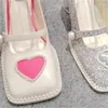 Zapatos de vestir forma de corazón perla para damas churry tacones altos dedos cuadrados mary janes chaussure femme cuerda beading hembra Zapatos Mujer