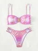 Kvinnors badkläder Micro Bikini 2024 Women Swimsuit Pink Ring Linked Bandeau Set Push Up Biquini Female Swim Suits