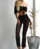 Women's Swimwear Handmade Crochet Bikini Cover-Up Sexy Ruffle Tassel Women Beach Pants See Through Wide Leg Sea Cover Up Trouser Bottoms