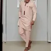 Kaftan elegante set de hombres africanos 2 piezas trajes de manga larga tops y pantalones de lujo