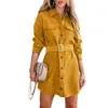 Casual Dresses Women Corduroy Shirt Mini Dress Long Sleeve Button 2024 Autumn Winter Office Lady Elegant Fall Robe Vestidos