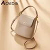 Drawstring AOILDLLI Mini Women Genuine Leather Crossbody Bags Bucket Design Female Shoulder Korean Style Girls Handbags Summer 2024