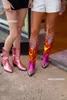 Bonjomarisa Cowboy Cowgirl Kobieta Western Boots Hafted Spiczasty palec u nogi jesienny Trendy Metallic Mid Calf Boots Buty 240415