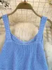 Serbatoi da donna Singreiny Y2K Sweet Knitting Crop Tops 3D Fiori senza maniche Donne senza schienale Fashion Summer Style Chic Beachwear blu Chic Blue Beach