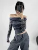 Women's T Shirts Tie-Dyed Ruched Off-Shoulder T-shirt For Women Early Autumn Sexy Mesh Slim Fit Looking Irregular Top Bottoming Shirt