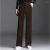 Women's Pants Autumn Elastic Waist Straight Corduroy High Lace Up Wide Leg Trousers Mujer Korean Thinck Loose Casual