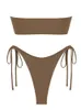 Costume da bagno a anello solido per donne con laterale hardware in metallo lucido fascio di bandeau bikini da bagno imbottito reggiseno top a bassa vita 240416 240416