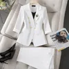 Dwuczęściowe spodnie damskie Zjyt Office Lato Summer Blazer Suits 2 pasujące zestaw kobiet Conjunto para mjeres noszenie spodni setki białego stroju