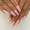 False Nails 24Pcs Short White Edge False Nails Simple Pink Glitter with Rhinestones French Design Wearable Fake Nails Press on Nail Tips Art Y240419 Y240419