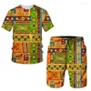 Letnia męska odzież sportowa z afrykańskim stylem etnicznym szorty z nadrukiem 3D Zestaw Koszulka okrągła krótkie rękawy 240417