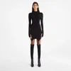 Casual jurken lange mouw feestjurk vrouwen gesp tegelijktte mini boven knie herfst winter bodycon met kousen sexy zwart