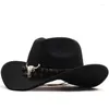 Bérets Simple White Woman's Men's Western Cowboy Western Cowboy pour gentleman Lady Jazz Cowgirl avec du cuir Cloche Sombrero Caps