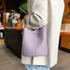 Bags Noble Lavender Purple Round Bucket Tote Small Elegant Cowhide Leather Women's Shoulder Crossbody Bag Fashion Ladies Hand Bag